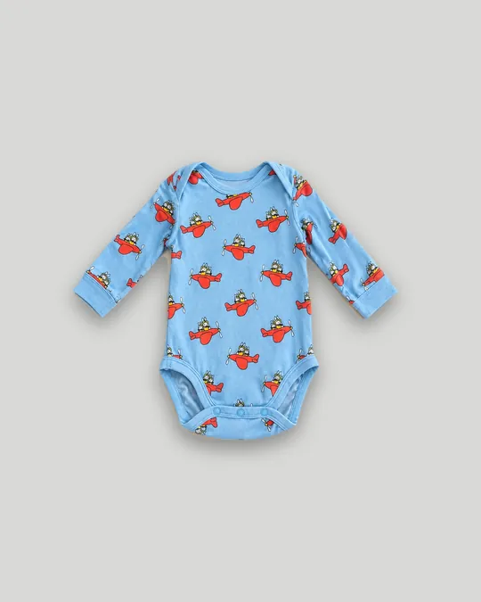 Body à motif d'avions sur fond fond uni gris perle